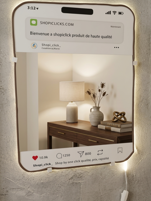 Miroir LED Instagram Style – Cadre Lumineux Personnalisable – 80x60cm ou 120x160cm